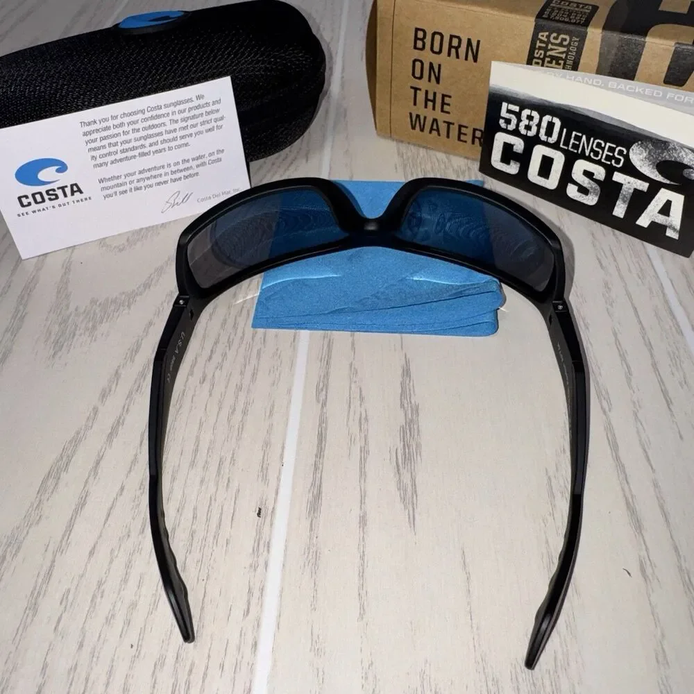 Costa Reefton RFT.04 Polarized Wrap Sunglasses Black Frame Silver Mirror Lens